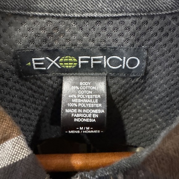 ExOfficio Button Up Men's Medium Brown Yellow Fall Plaid Dress Shirt - Picture 5 of 7